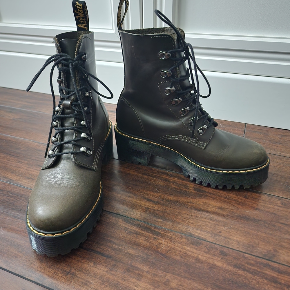 Dr. Martens Dark Brown Leona Doc Martens Vintage Combat Boots Womens Leather